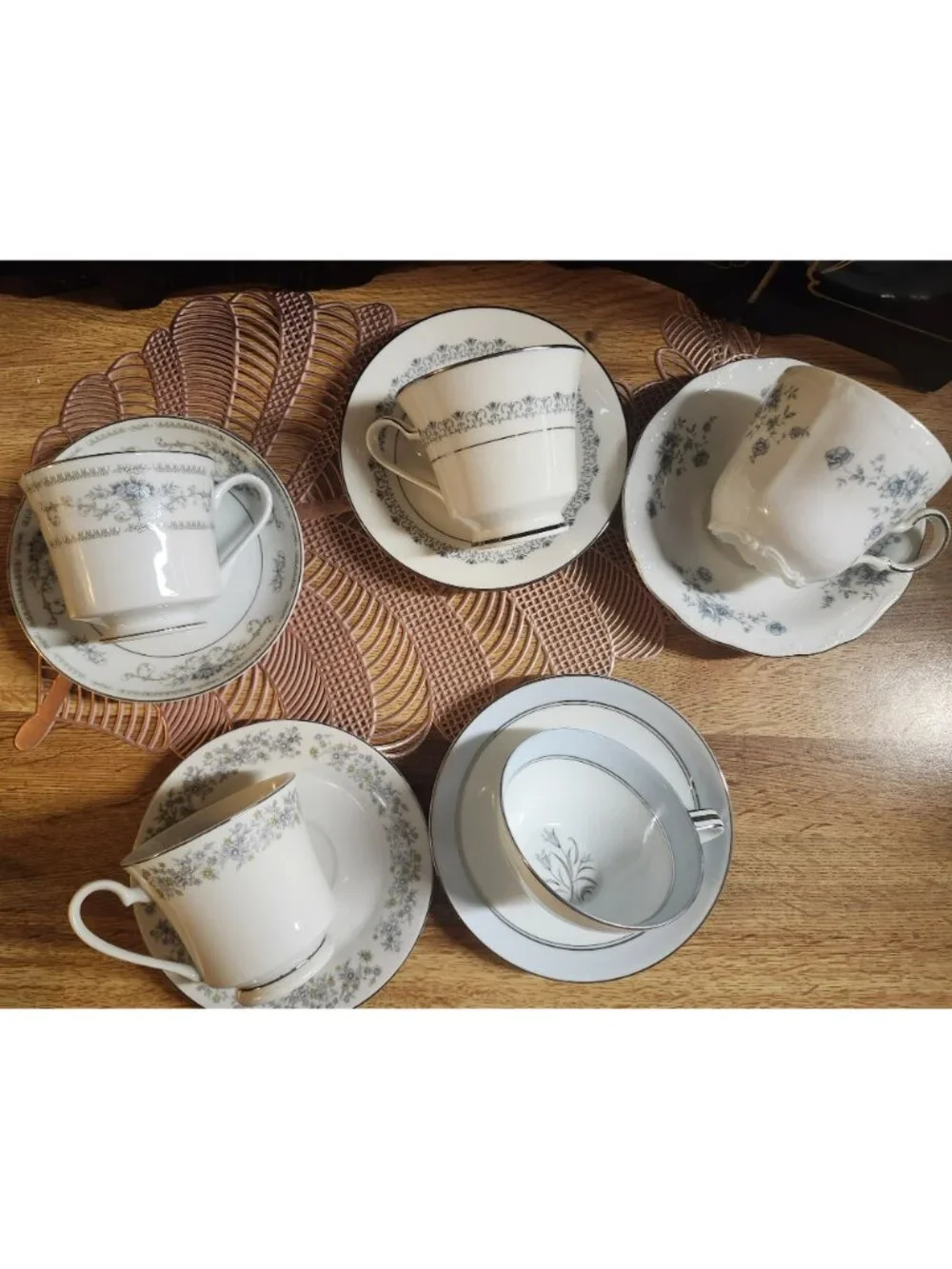 Mismatched China Tea Cups & Saucers Blue Theme Porcelain Floral